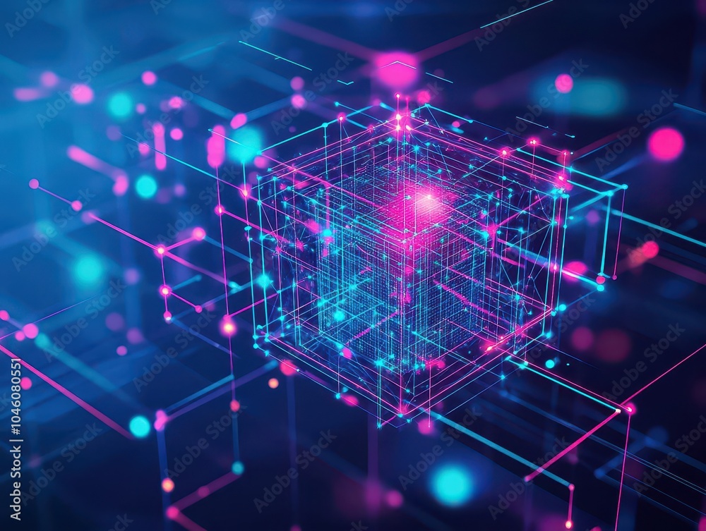 Fototapete A massive crystal structure visualizing interconnected data streams, top view, showcasing the complexity of big data insights, futuristic tone, Triadic color scheme