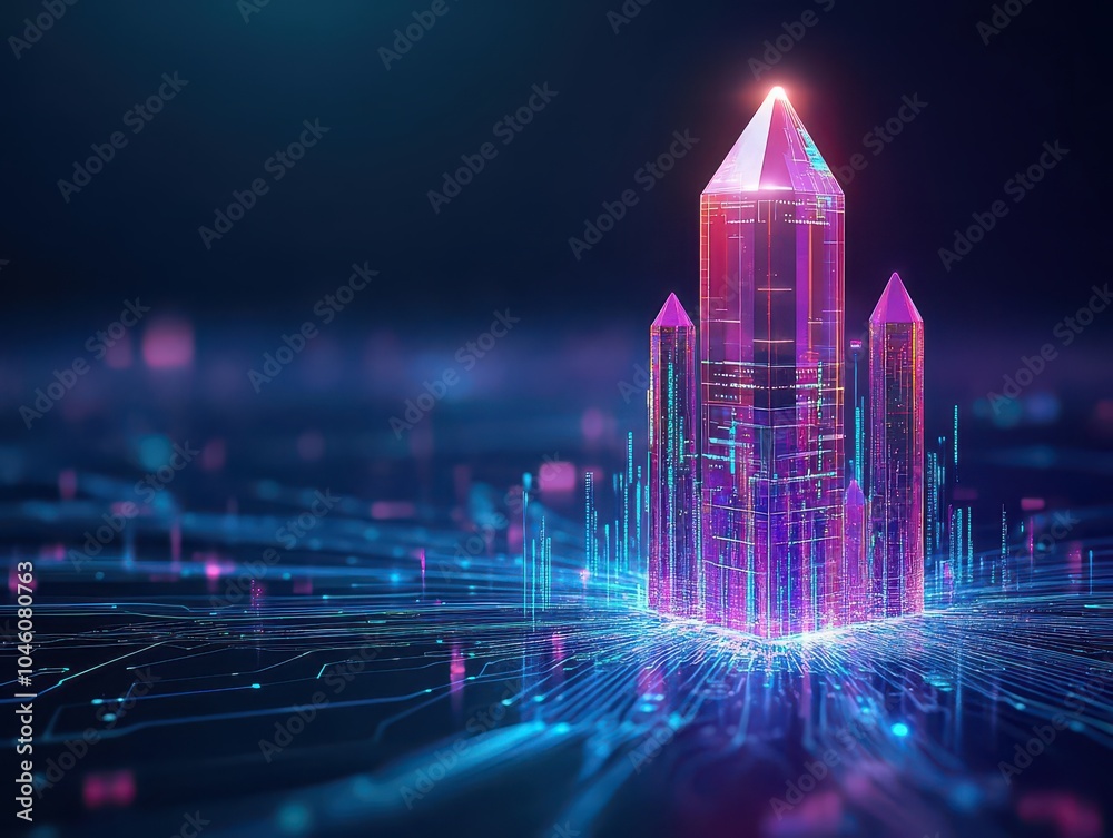 Poster A crystal monolith with streams of data flowing through, front view, representing the core processing of big data, robotic tone, Monochromatic Color Scheme
