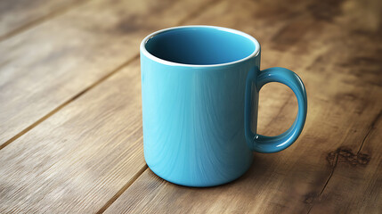 blue cup isolated on a wooden table