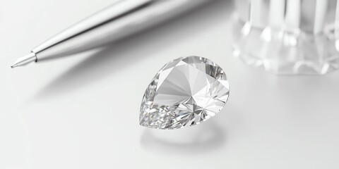 Luxury pen mockup at diagonal angle, minimal shadow on white surface