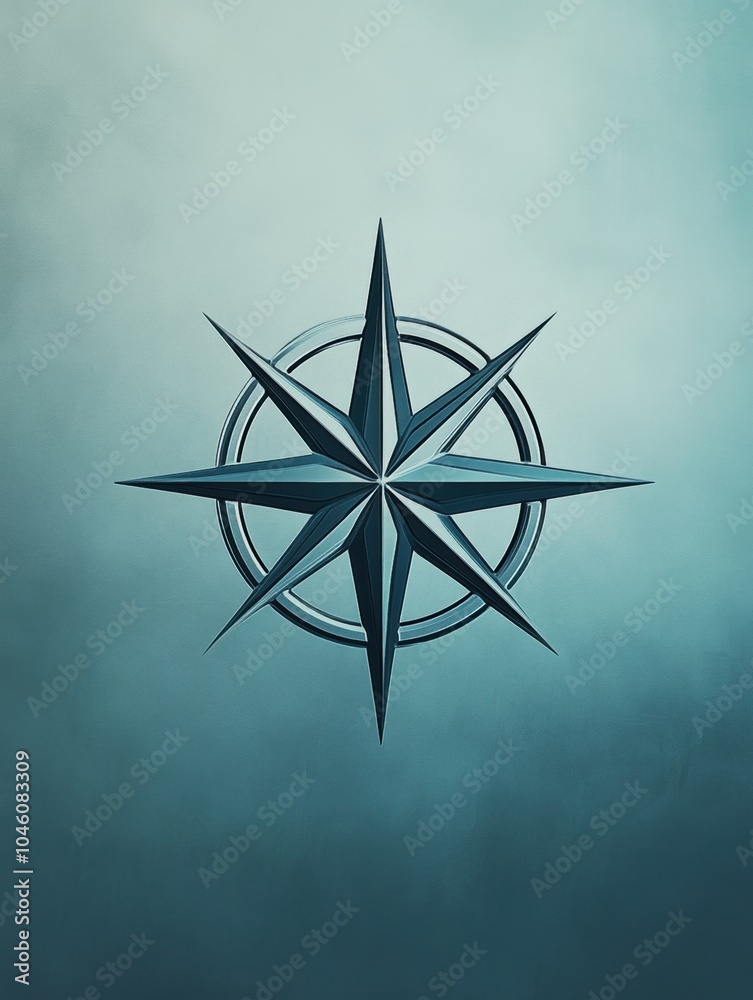 Aufkleber a geometric compass rose features sharp lines and a central point, set against a smoothly blended ba