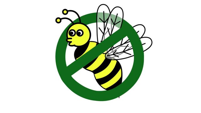 No bee allowed cartoon animation. Warning sign. Alpha channel. Seamless looping. Suitable for apiary caution video content