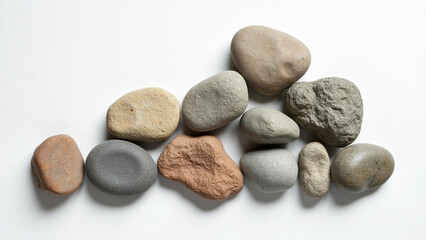 Fototapeta premium Realistic Smooth Sea Pebbles and Stones on a Uniform Background, Natural Coastal Beauty