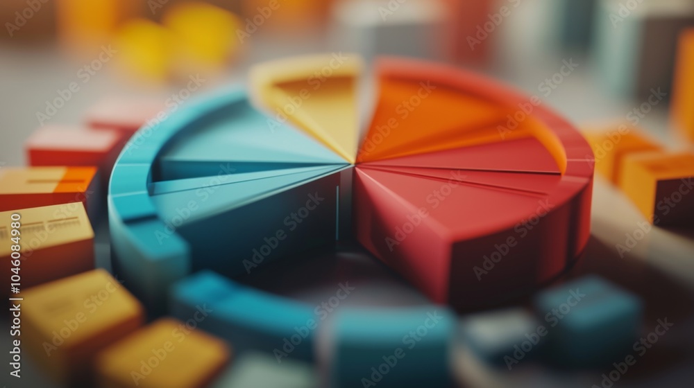 Poster Colorful 3D Pie Chart with Blocks and Shapes