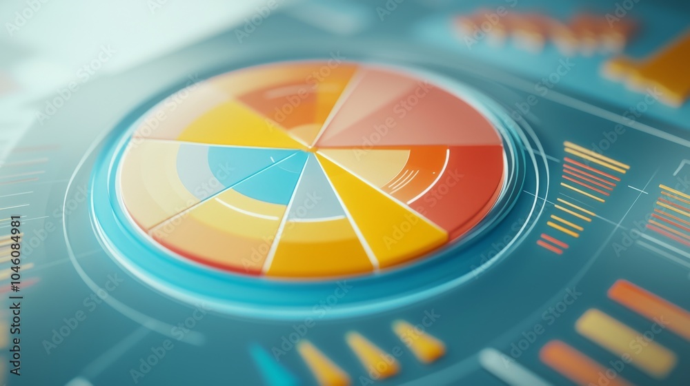 Poster colorful pie chart on digital dashboard background