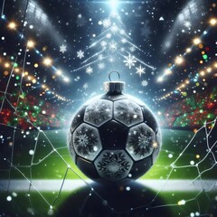 Fototapeta premium Christmas Soccer Ball Ornament in Stadium - Festive Sports Scene