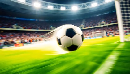 Fototapeta premium Soccer Ball Approaching Goal - Action Shot, Stadium