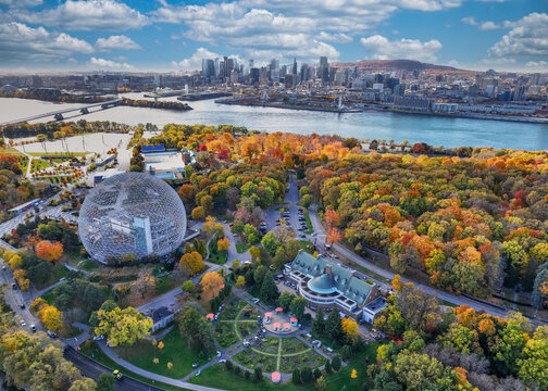 Aerial view of Montreal city in autumn