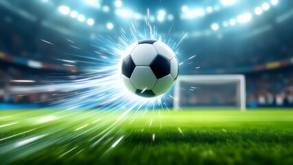 Naklejka premium Soccer Ball with Energy Burst - Dynamic Sports Background