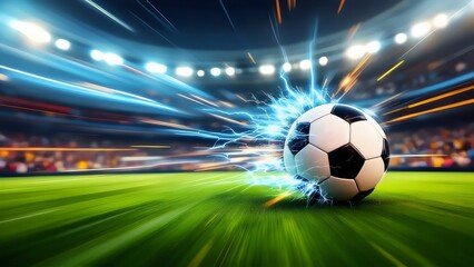 Fototapeta premium Soccer Ball with Electric Burst - Dynamic Sports Background