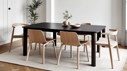 Obraz premium Create a Scandinavian-inspired dining area with an emphasis on clean lines and natural textures 