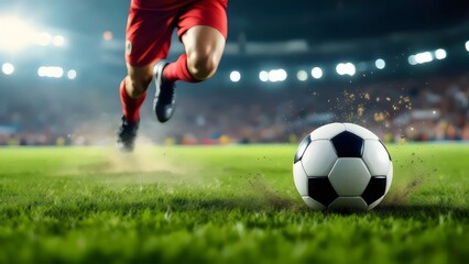 Obraz premium Soccer Player Kicking Ball - Action Shot, Stadium, Close-Up