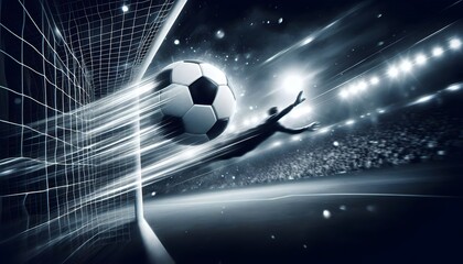 Soccer Goalkeeper Making Save - Action Shot, Stadium, Black and White