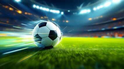 Fototapeta premium Soccer Ball in Motion at Stadium - Speed and Action