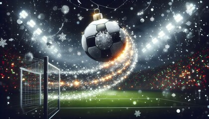 Christmas Soccer Ball Ornament in Stadium - Festive Sports Scene