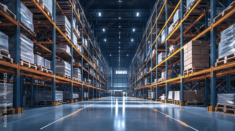 Poster High tech warehouse with a high level of electronics equipped to store and sort goods