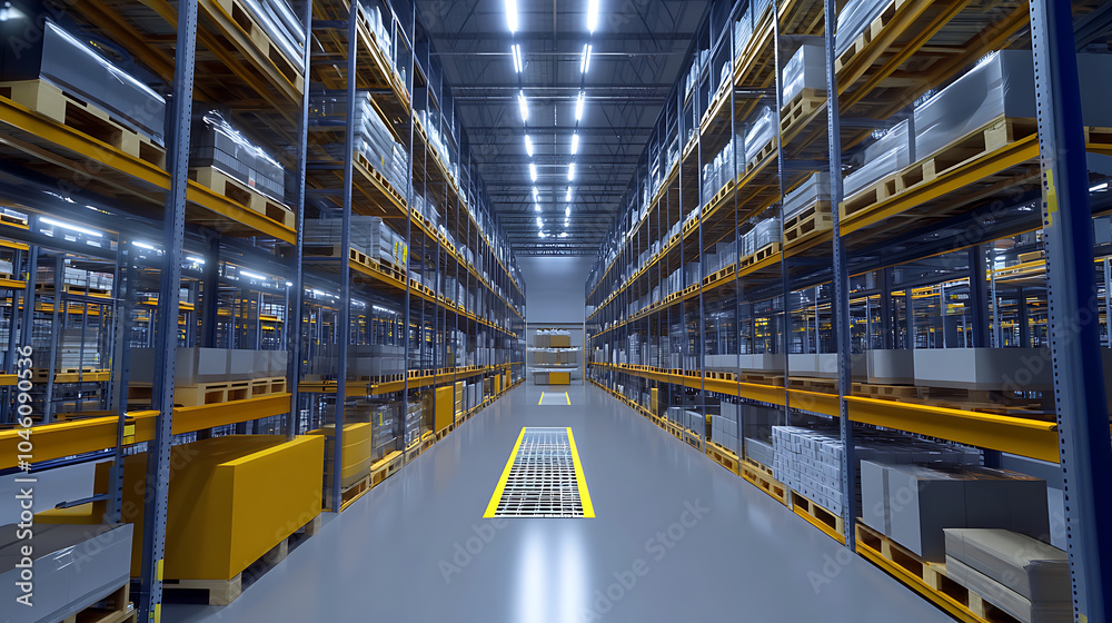 Poster High tech warehouse with a high level of electronics equipped to store and sort goods