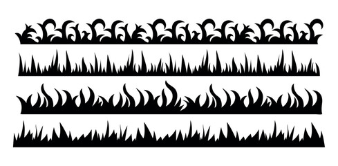 Obraz premium Grass. Illustration of natural elements. Collection of vector grasses of various shapes in flat style. Horizontal decor. 