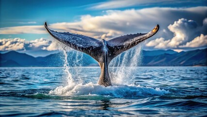 Naklejka premium Whale tail splashing in water reflected on surface