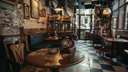 Vintage Phone in a Cozy Cafe