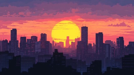 Fototapeta premium Vibrant Sunset Over City Skyline