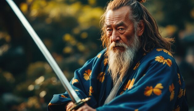 Vieil homme aux traits durs, le samouraï observe le monde avec une détermination farouche. Derrière ses yeux fatigués, on devine une sagesse implacable forgée par des années de bataille.