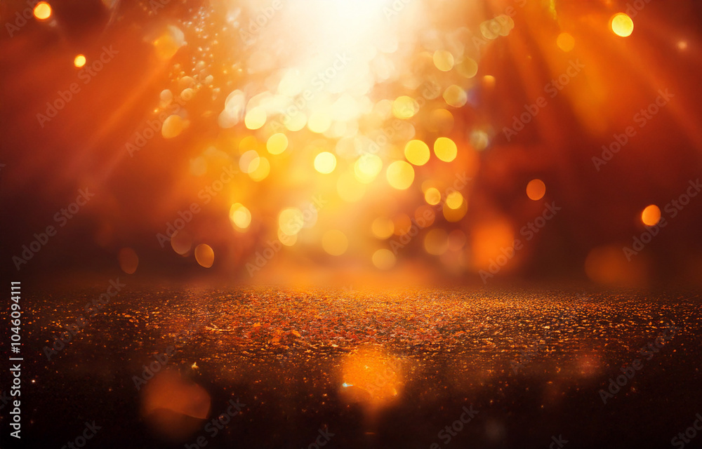 Poster a spotlight shines on a textured surface, casting a warm glow and shimmering bokeh.