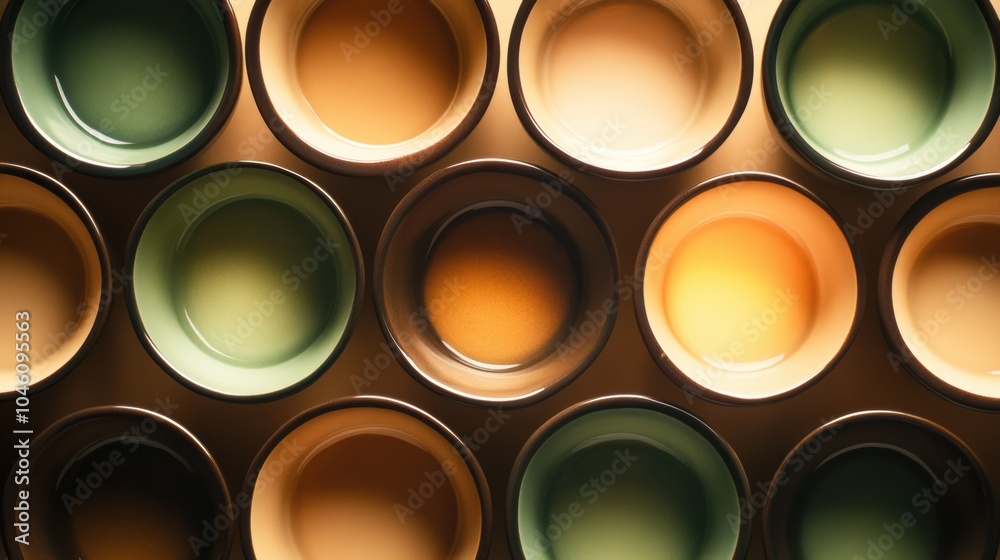 Aufkleber the warm brown and green tea cups are neatly arranged in a circular pattern, creating a welcoming at