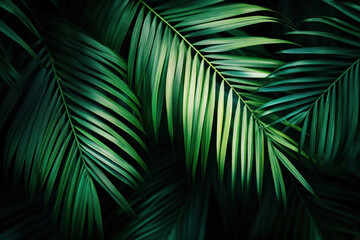 Green leaves background with sunlight filtering through branches, creating a dappled effect on the forest floor.