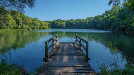 Obraz premium Serene Lake with Wooden Dock