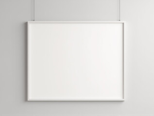 Obraz premium Large Empty Canvas Mockup for Art Prints in Minimalist Interior with Thin White Frame. Bright Wall with Large Simple Frame for Art Prints Mockup in Minimalist Interior