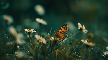 Butterfly on Daisy in a Meadow