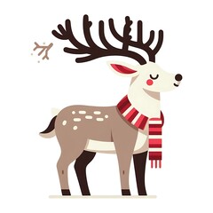 Fototapeta premium Flat, isolated illustration of a standing reindeer with large antlers. The design features smooth lines, a neutral brown color, and a simple yet elegant profile, evoking holiday themes.