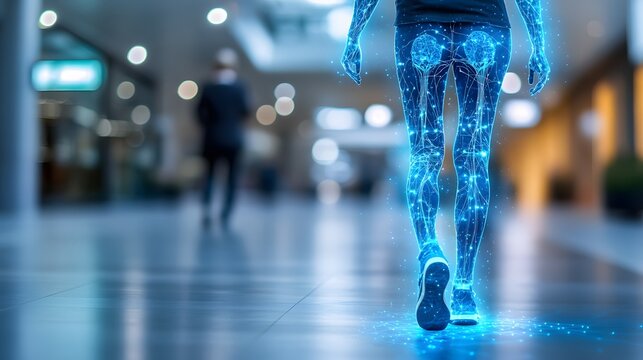 Futuristic Digital Human Figure Walking in Urban Space