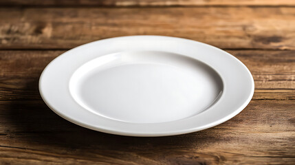 white plate isolated on a wooden table