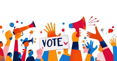 Colorful Hands Holding Signs and Megaphones