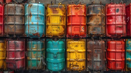 Colorful Rustic Industrial Barrels in Urban Environment