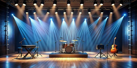 Stage with colorful lights and musical instruments