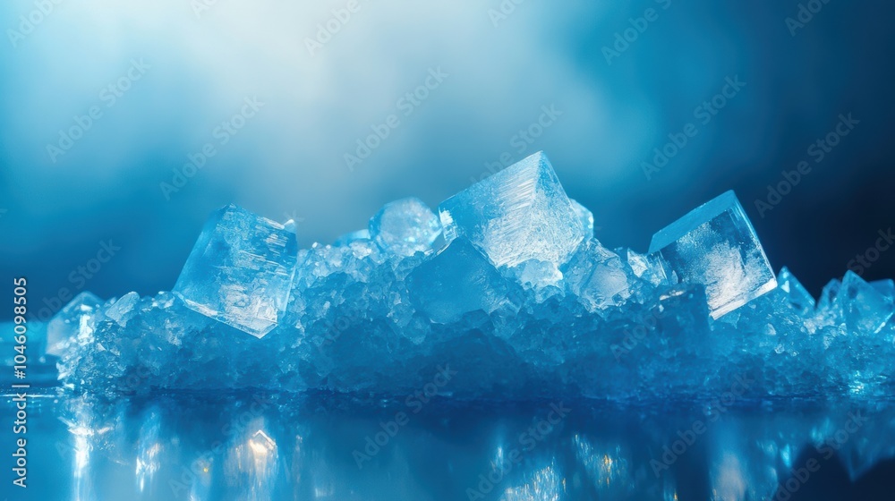 Leinwandbilder Bright geometric icy crystals reflect abstract patterns against a deep blue backdrop, creating a mesmerizing visual display. Generative AI