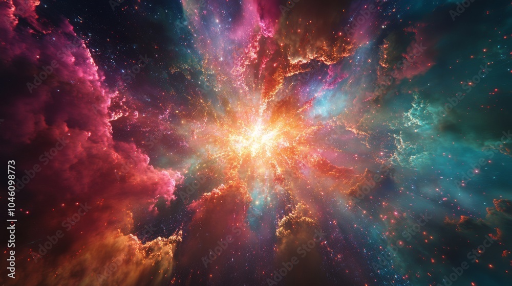 Poster cosmic explosion of colors in vast universe