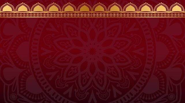 Simple Dark red Islamic Blank Vertical Video Background Decorated With Geometric Classic Golden Rosette Shape Ornaments