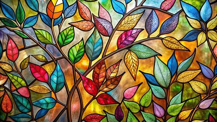 Stained glass window background with leaf and flower abstract