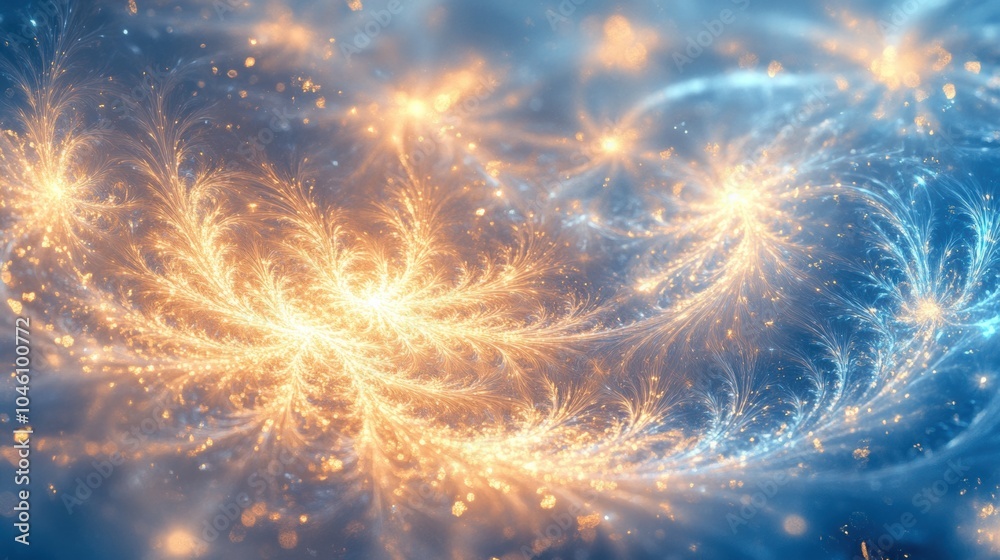 Aufkleber Delicate and intricate patterns of glowing icy shades form beautiful abstract snowflake shapes, evoking a magical winter ambiance. Generative AI