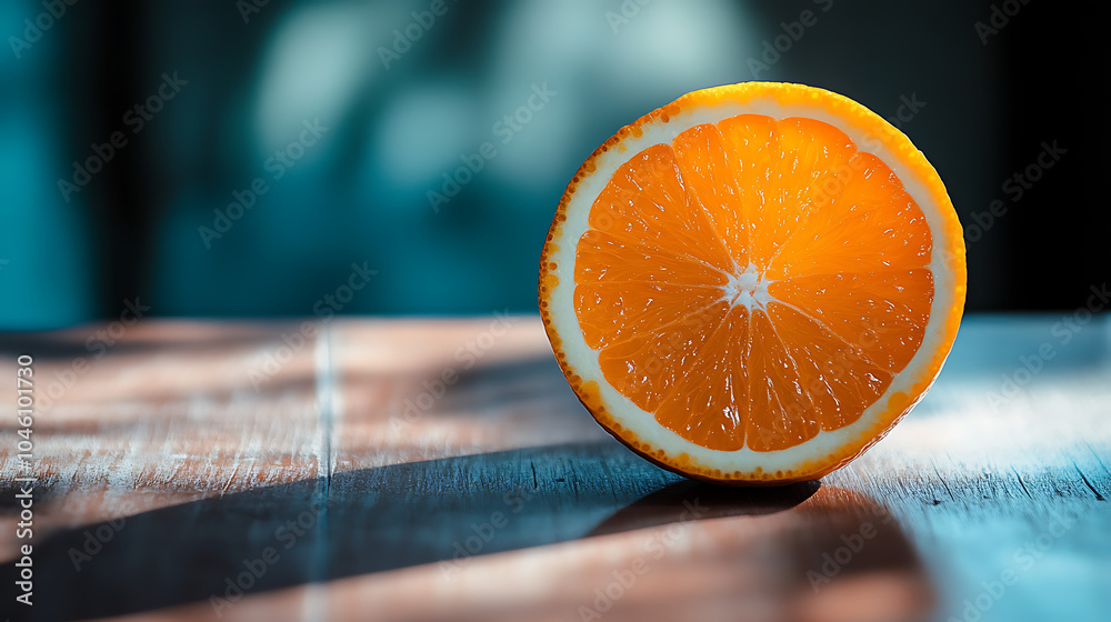Poster orange slice isolated on a wooden table