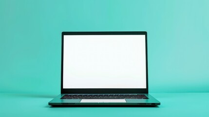 Fototapeta premium Laptop with Blank Screen on Teal Background