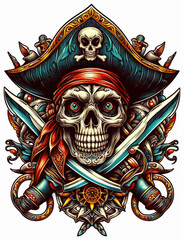 Fototapeta premium TRIBAL TATOO トライバル タトゥ 刺青 和柄 ドクロ 海賊 インディアン