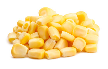 Fototapeta premium Pile of fresh corn kernels isolated on white