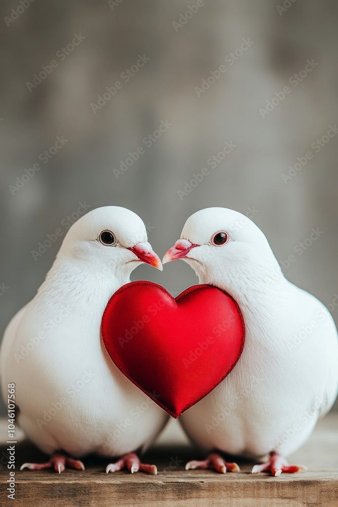 Sticker Two white doves holding a red heart, symbolizing love and affection.