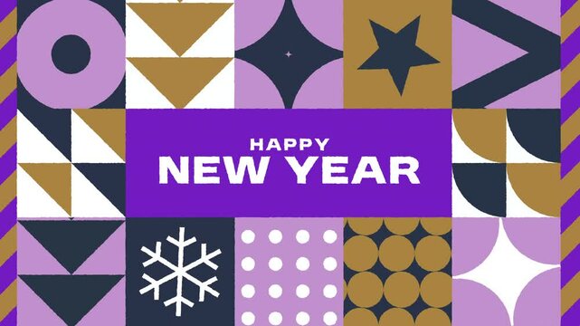 New year greeting, modern trendy abstract geometric pattern animation 4k seamless loop
