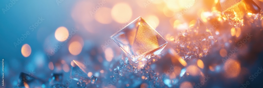 Poster unique icy crystals emit a gentle glow, showcasing intricate geometric shapes and reflections on an 